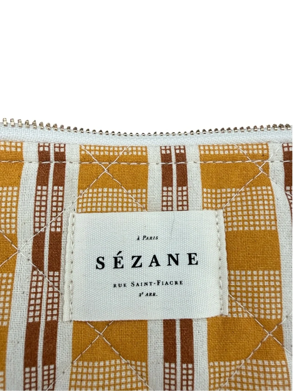 Sézane Gaston Pochette Ochre Plaid Quilted Cotton Clutch Pouch